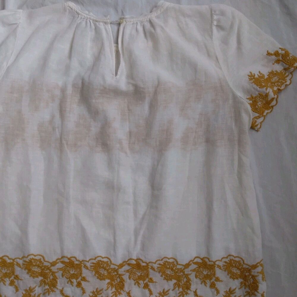 Ann Taylor Loft Blouse Linen Blend Embroided Peasant Boho Women's Size M - Picture 11 of 12